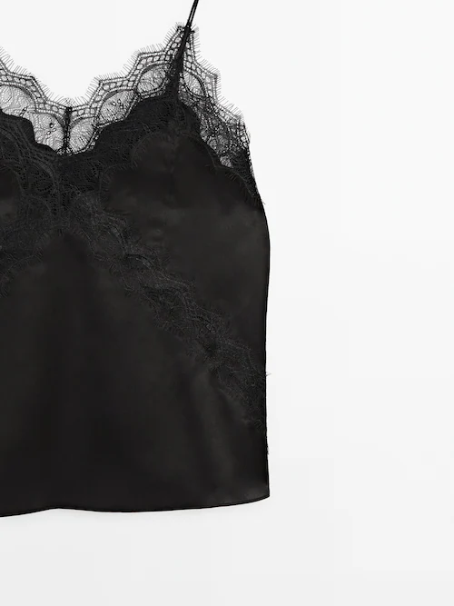 Camisole top with lace detail - Studio · Black · Dressy