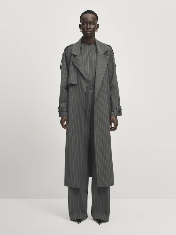 Pinstripe top- Studio · Medium Grey · Dressy | Massimo Dutti