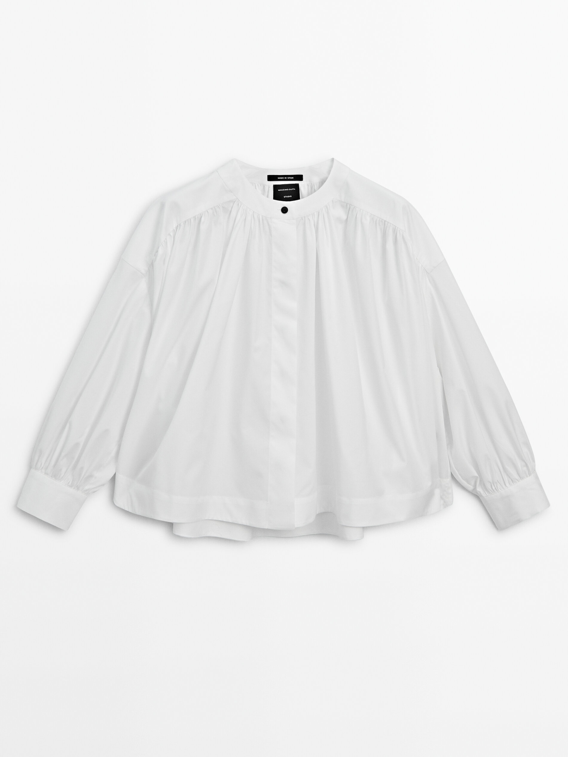 Gathered cotton shirt with contrast buttons - Studio · White