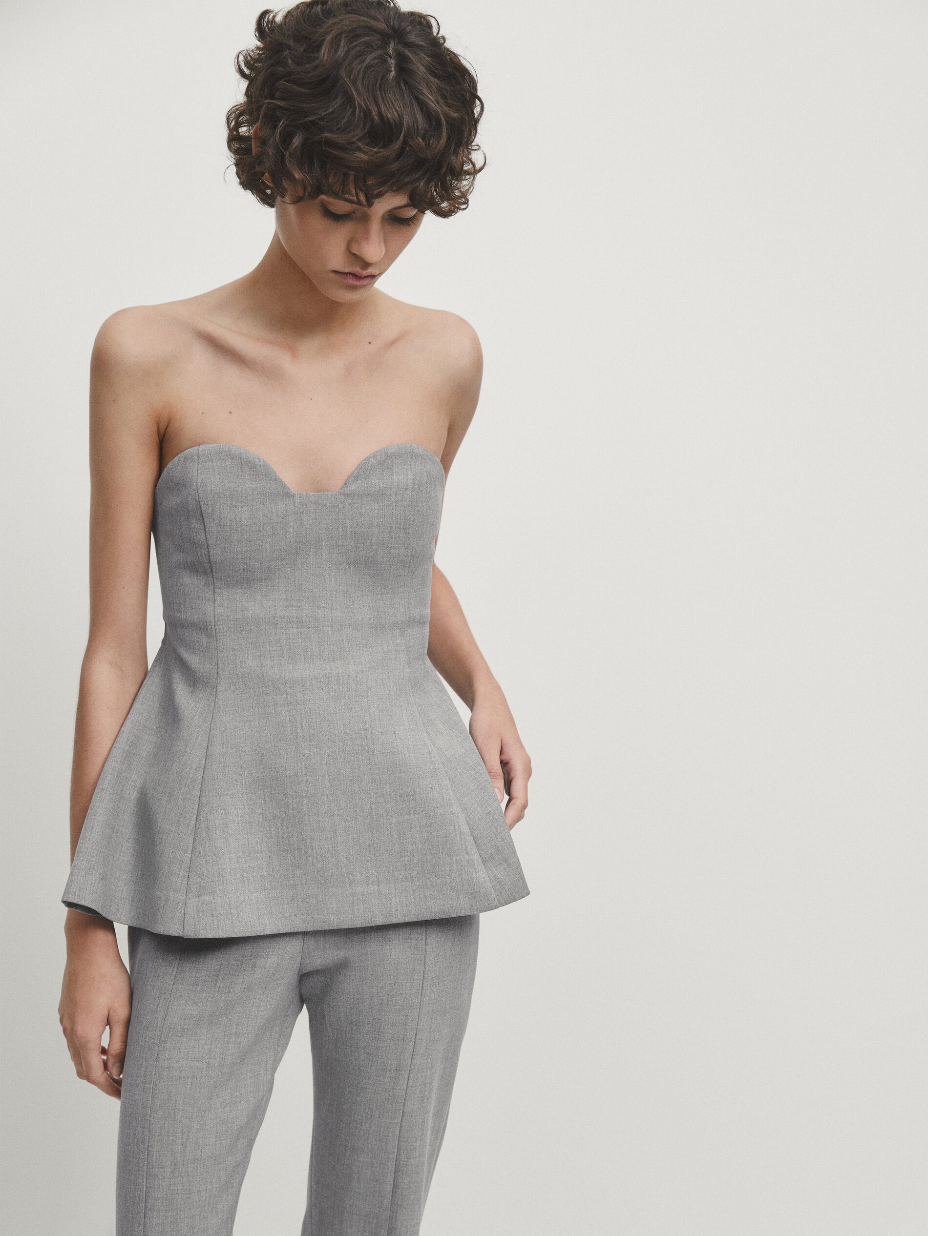 Top with sweetheart neckline · Grey · Dressy | Massimo Dutti