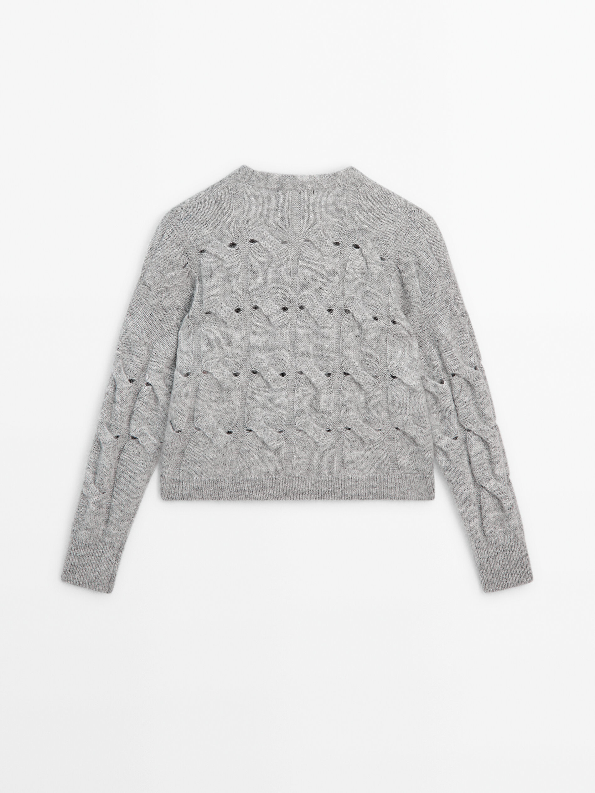 Cable-knit cardigan - Studio · Grey Marl, Cream · Sweaters And