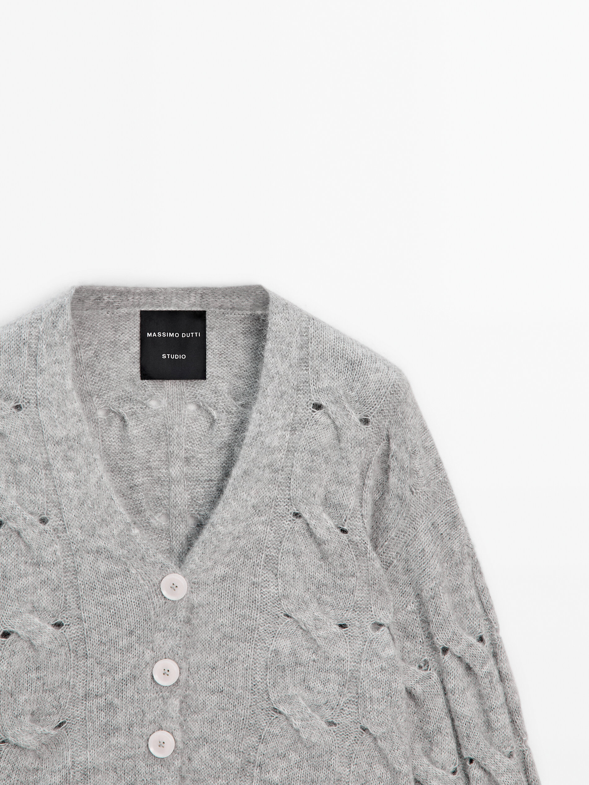 Cable-knit cardigan - Studio · Grey Marl, Cream · Sweaters And