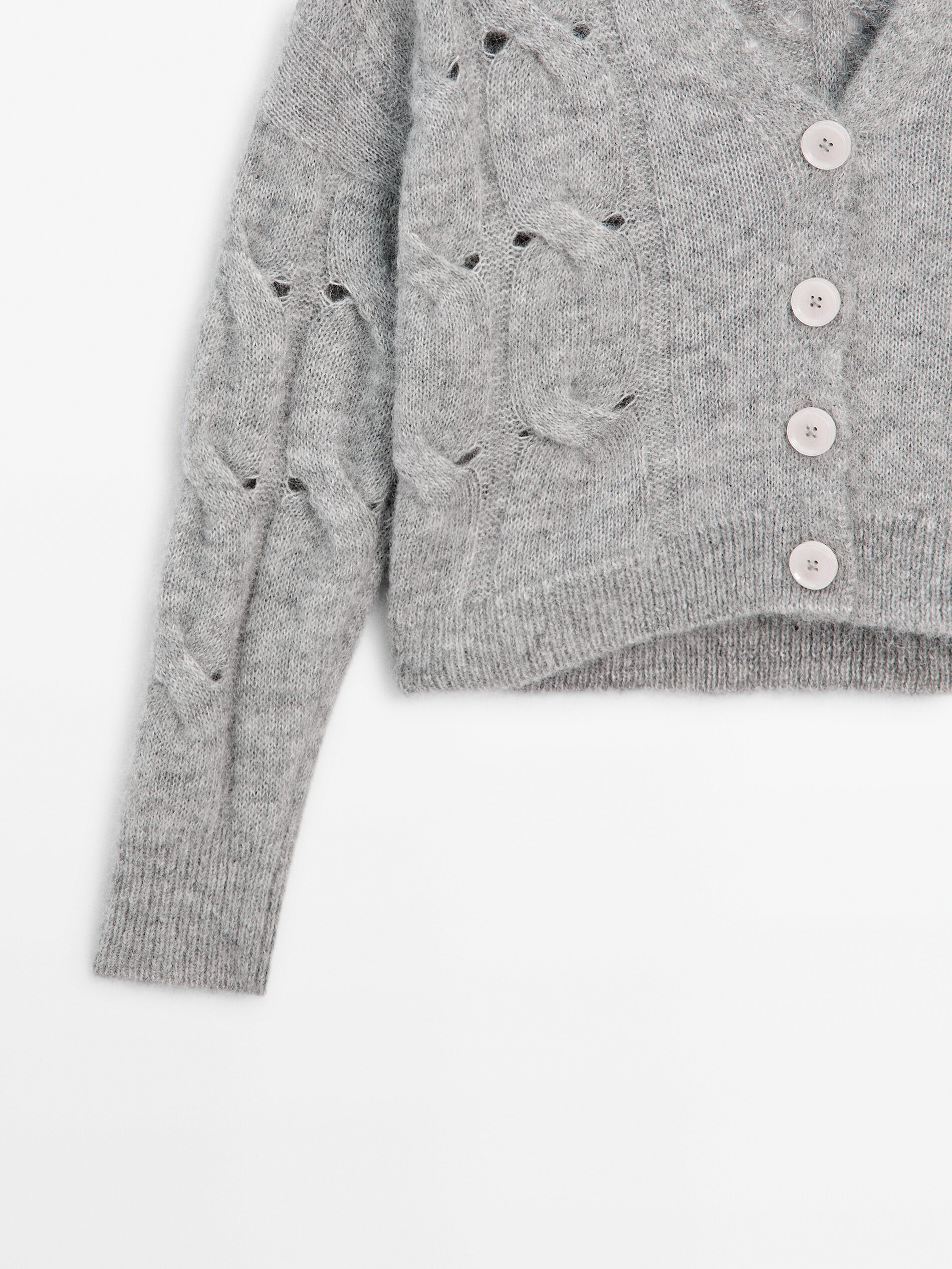 Cable-knit cardigan - Studio · Grey Marl, Cream · Sweaters And