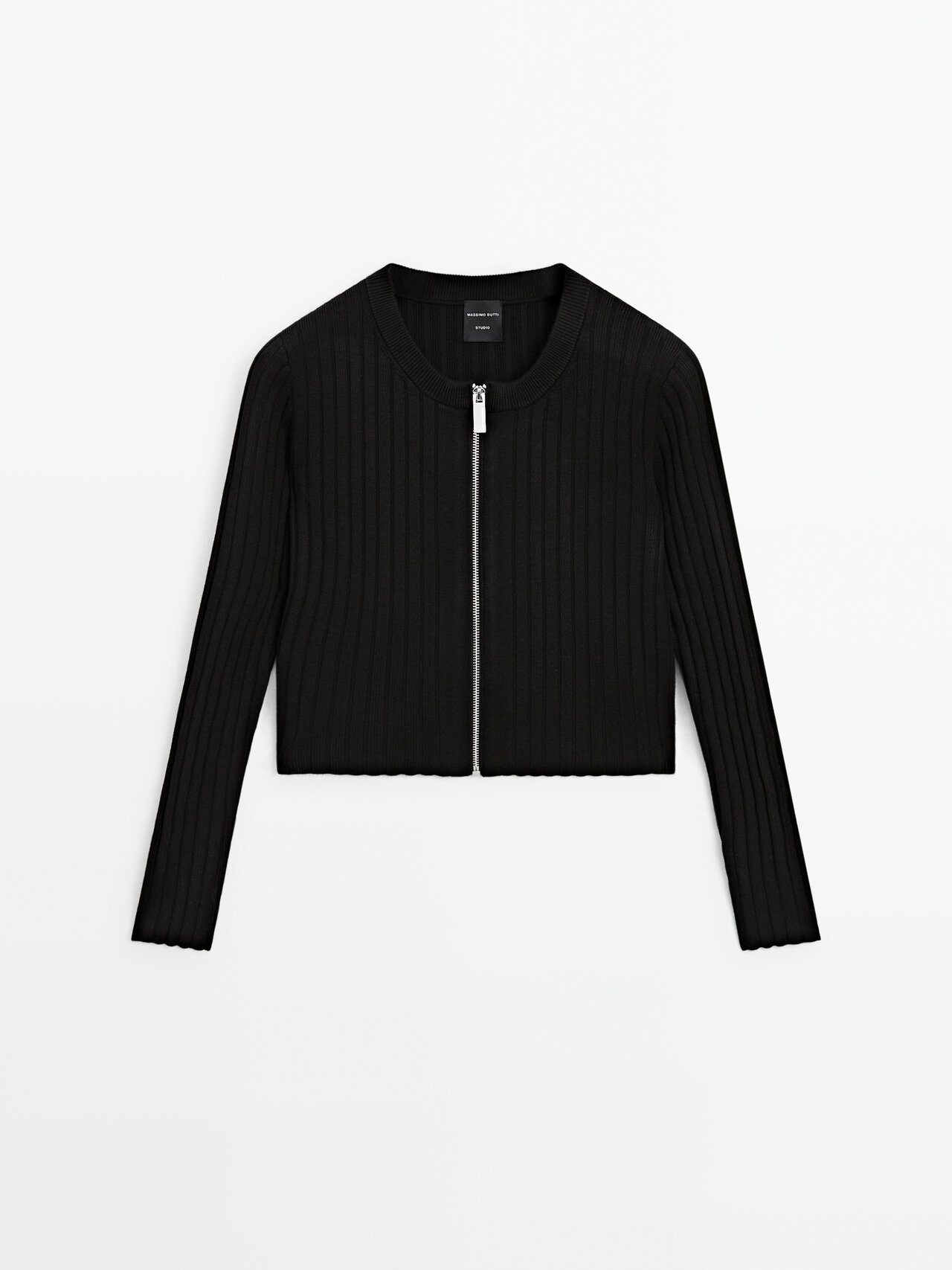 Massimo Dutti Zip-up Knit Cardigan In Black