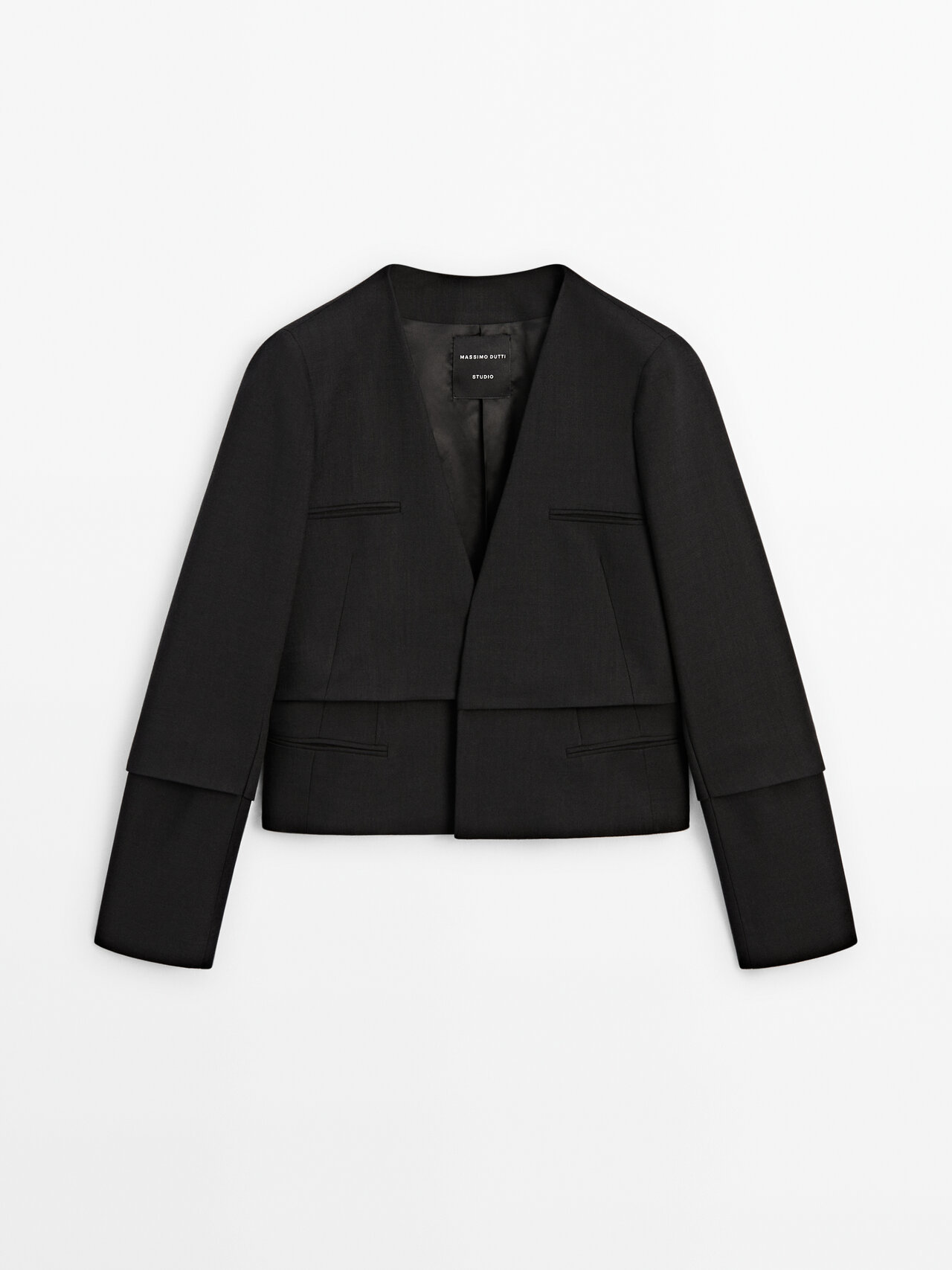 Massimo Dutti Jacket With Double Pocket Detail In Black