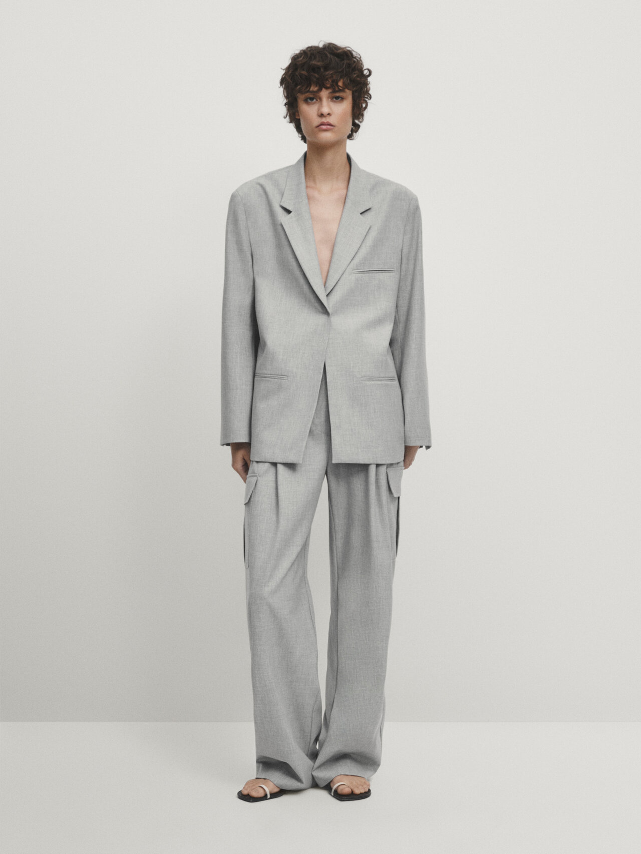 Straight open blazer - Studio · Grey · Dressy | Massimo Dutti