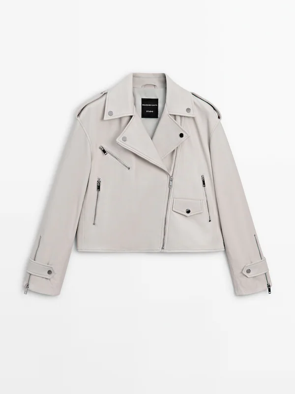 Nappa leather biker jacket - Studio · Ivory · Skirts | Massimo Dutti