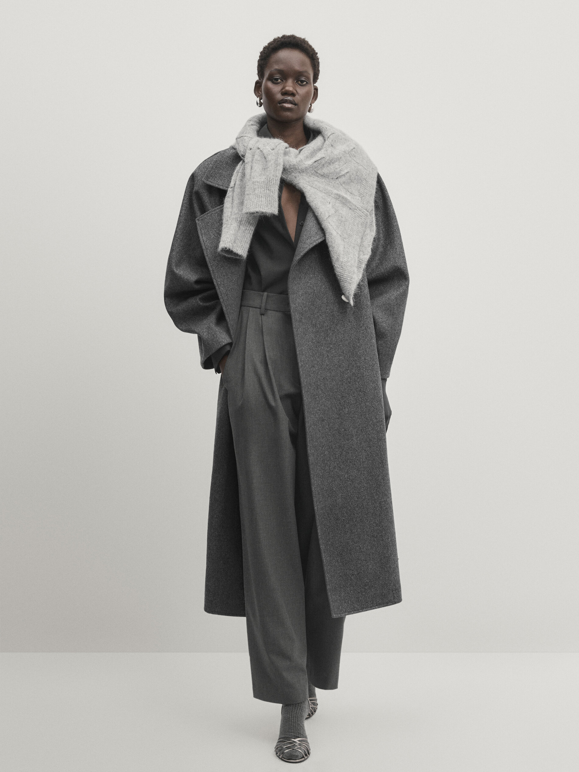Belted oversize coat - Studio · Grey · Coats And Jackets | Massimo  