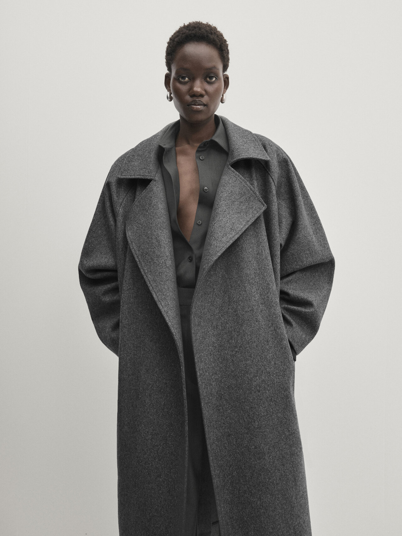 Belted oversize coat - Studio · Grey · Coats And Jackets | Massimo  