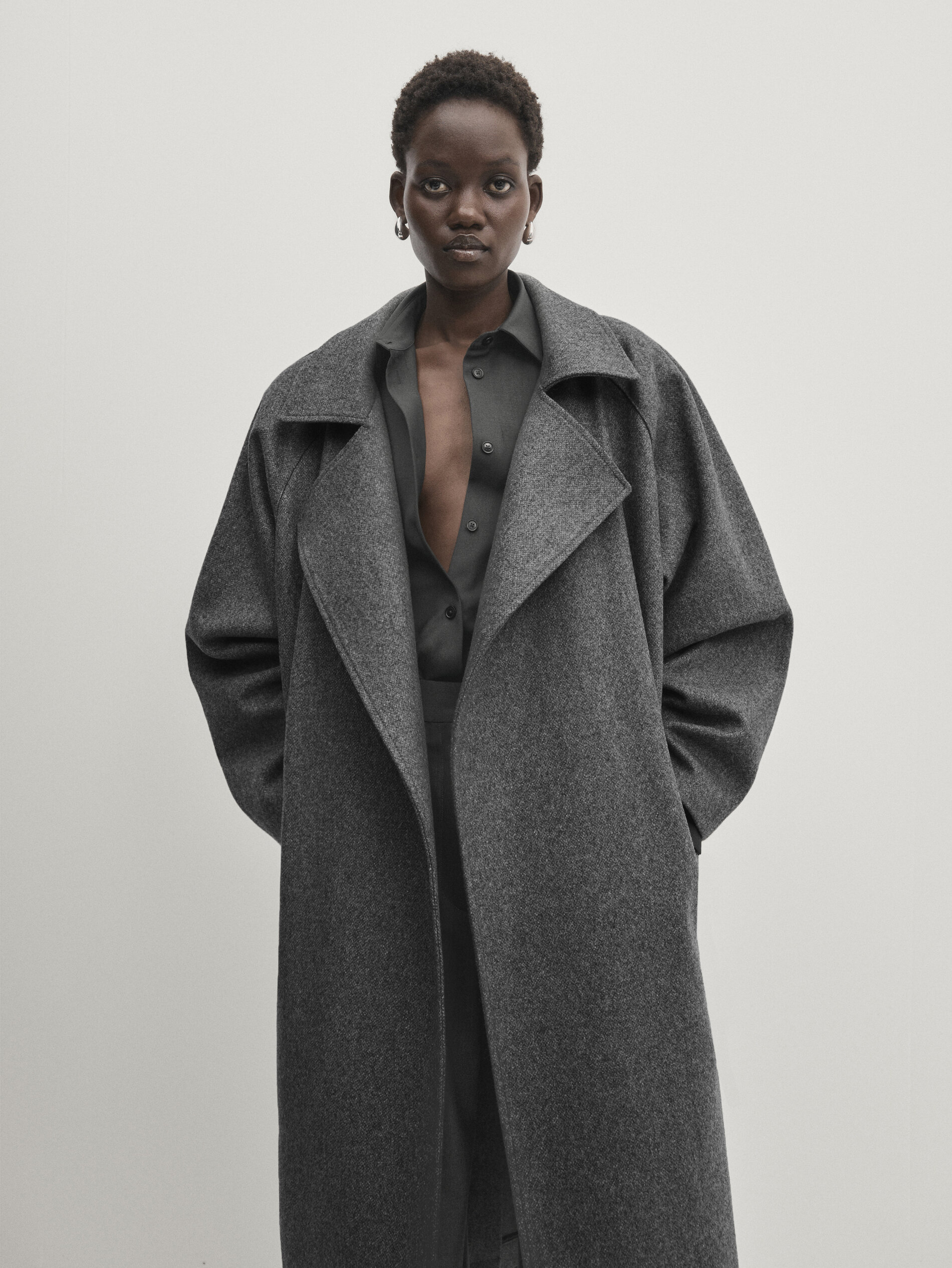 Belted oversize coat - Studio · Grey · Coats And Jackets | Massimo 