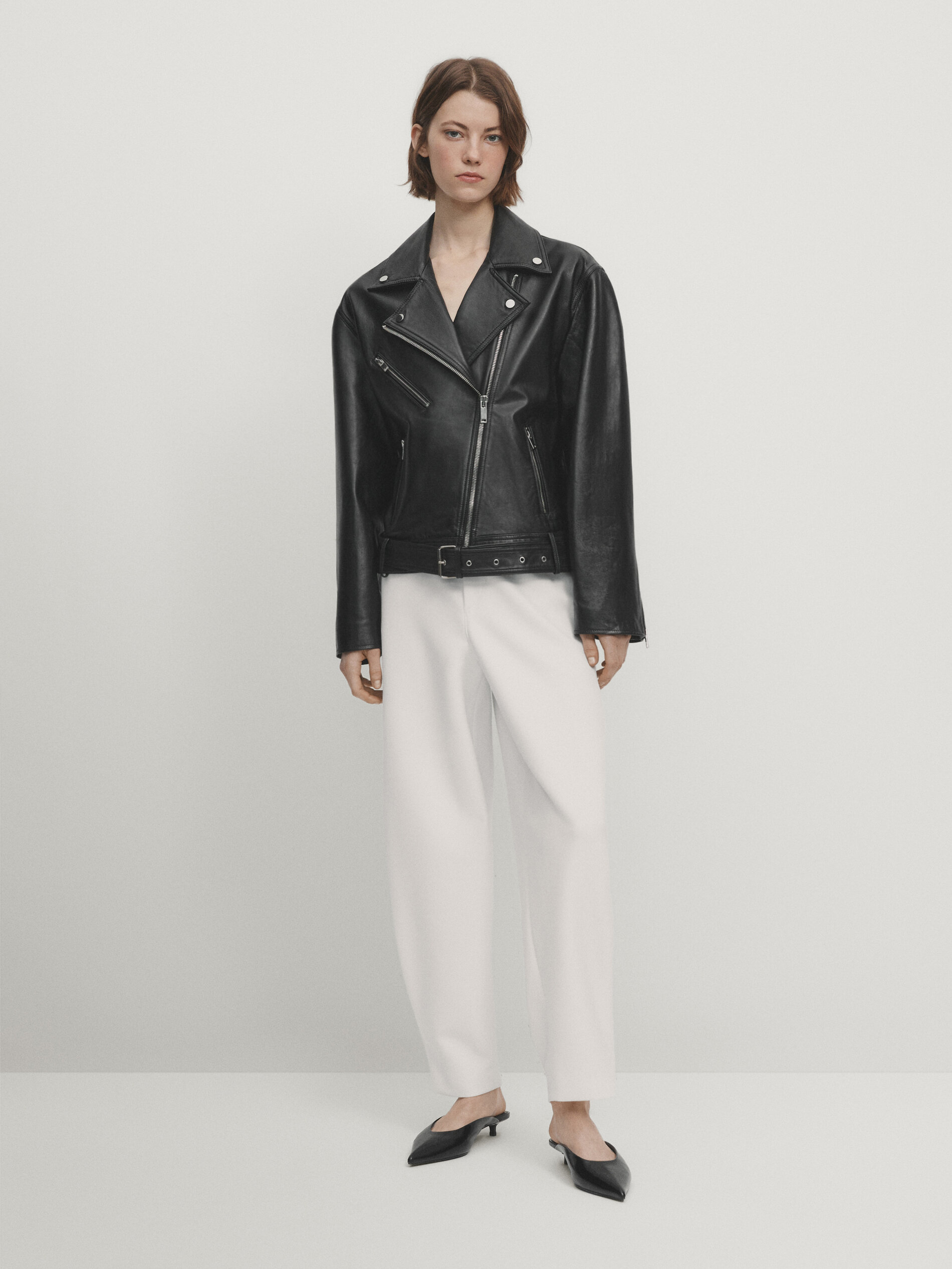 Nappa leather jacket with zip - Studio · Black · Skirts | Massimo 