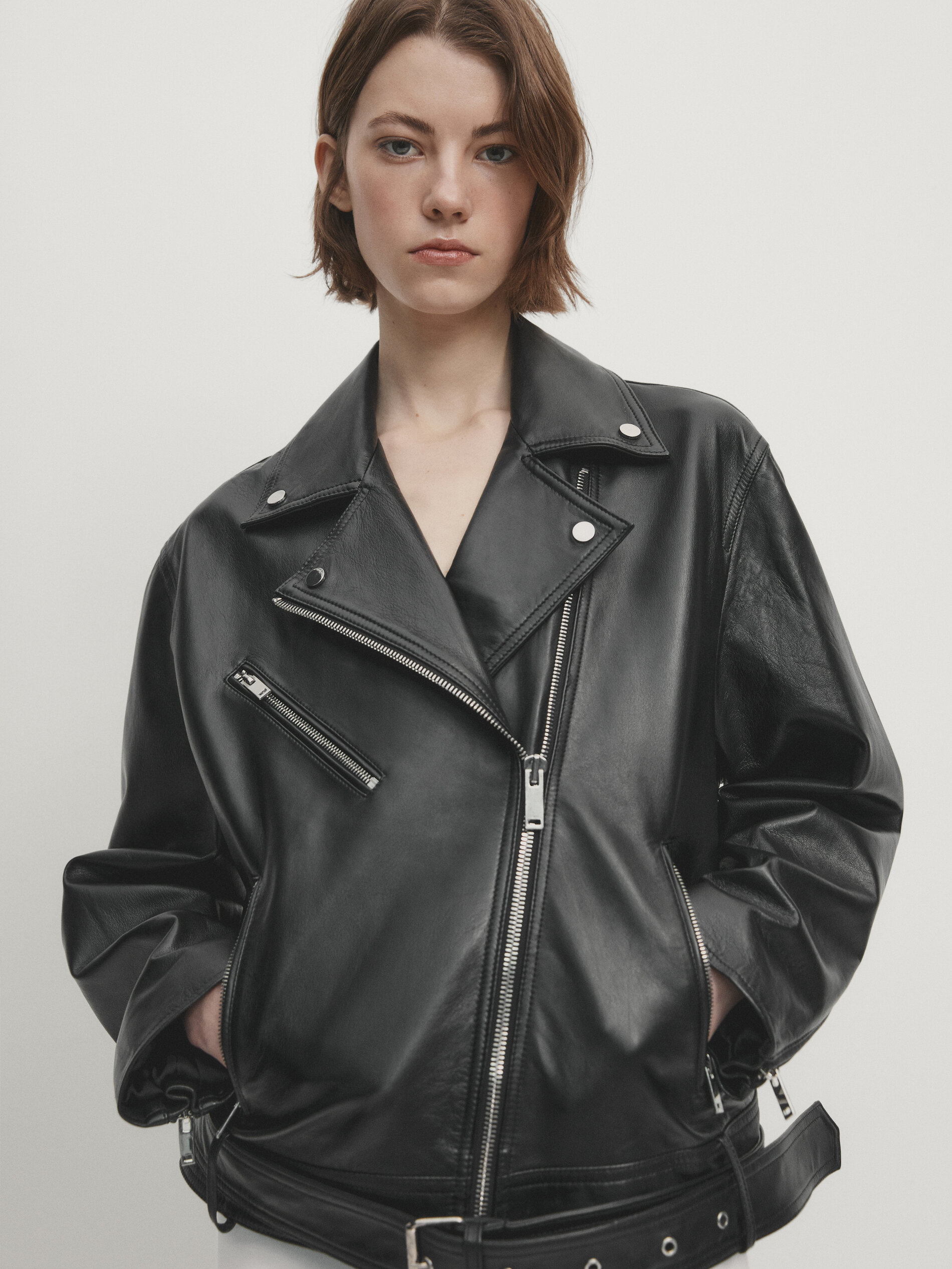 Nappa leather jacket with zip - Studio · Black · Skirts | Massimo 