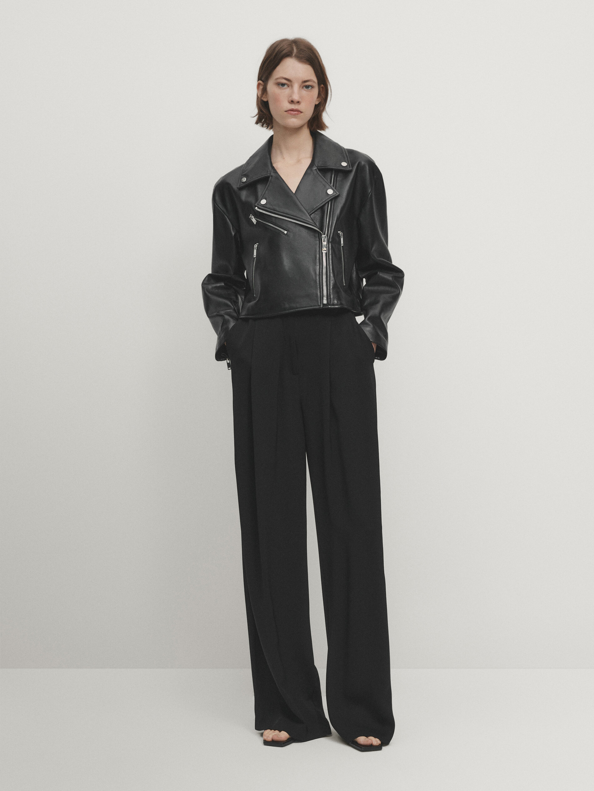 Cropped leather jacket - Studio · Black · Coats And Jackets 