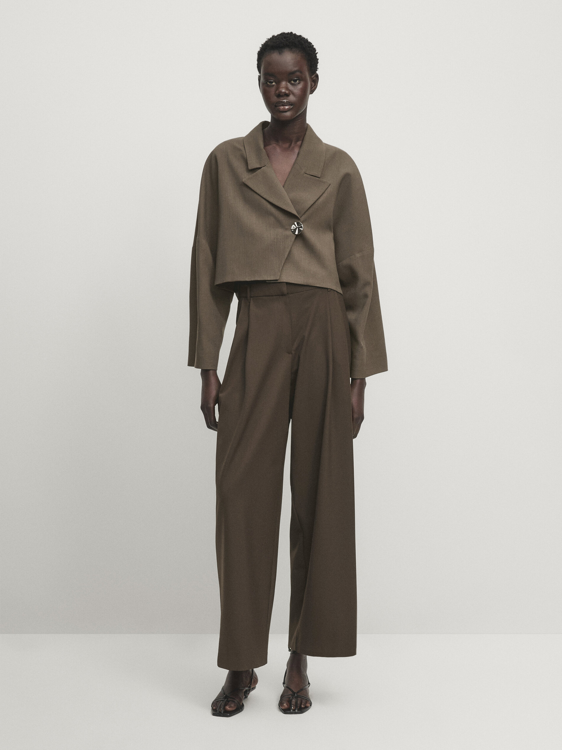 Cropped blazer - Studio · Mink · Dressy | Massimo Dutti