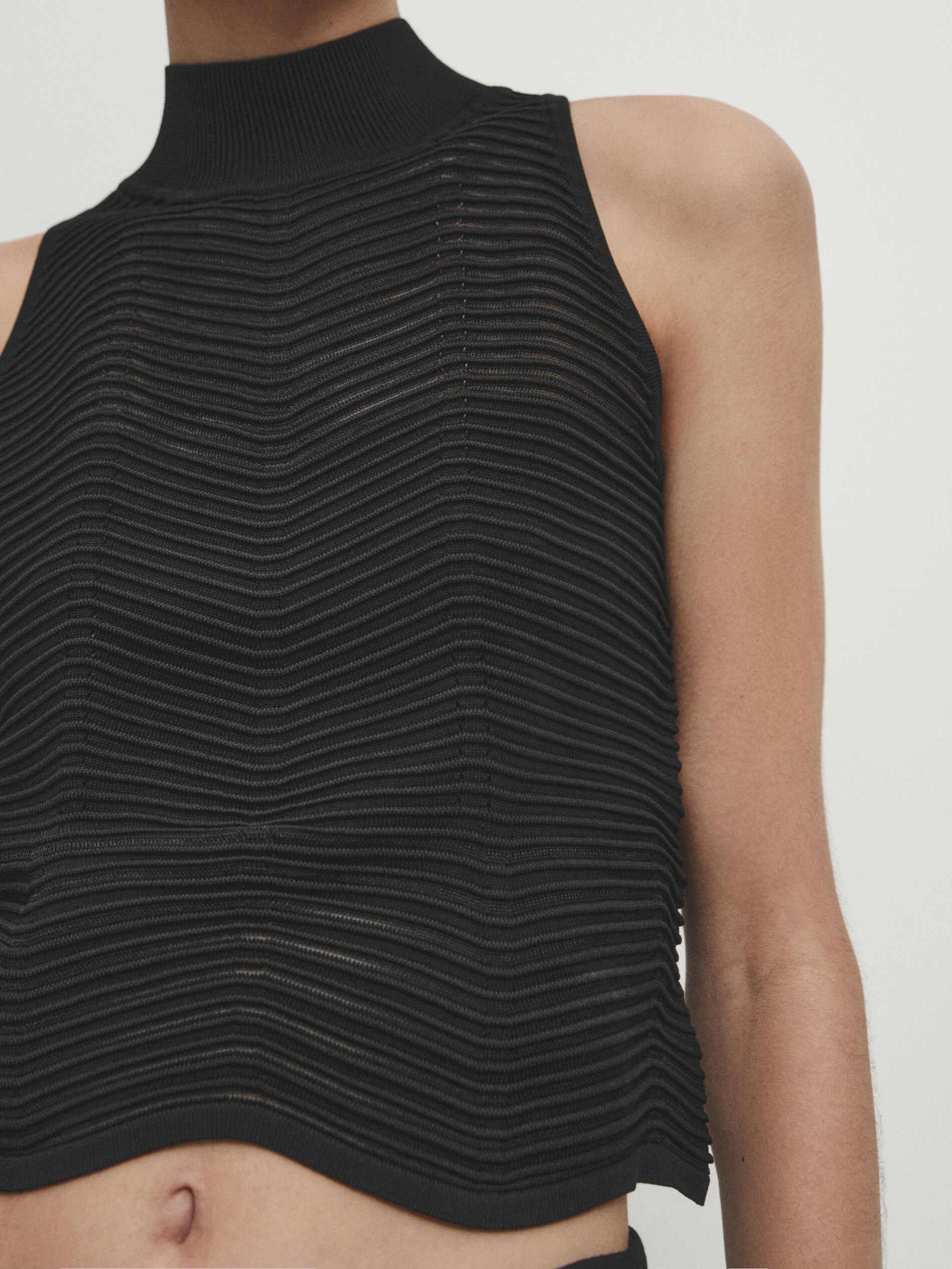 Zigzag knit mock turtleneck top - Studio · Black · Sweaters And 