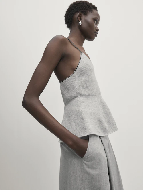 Wool blend peplum top - Studio · Grey Marl · Dressy
