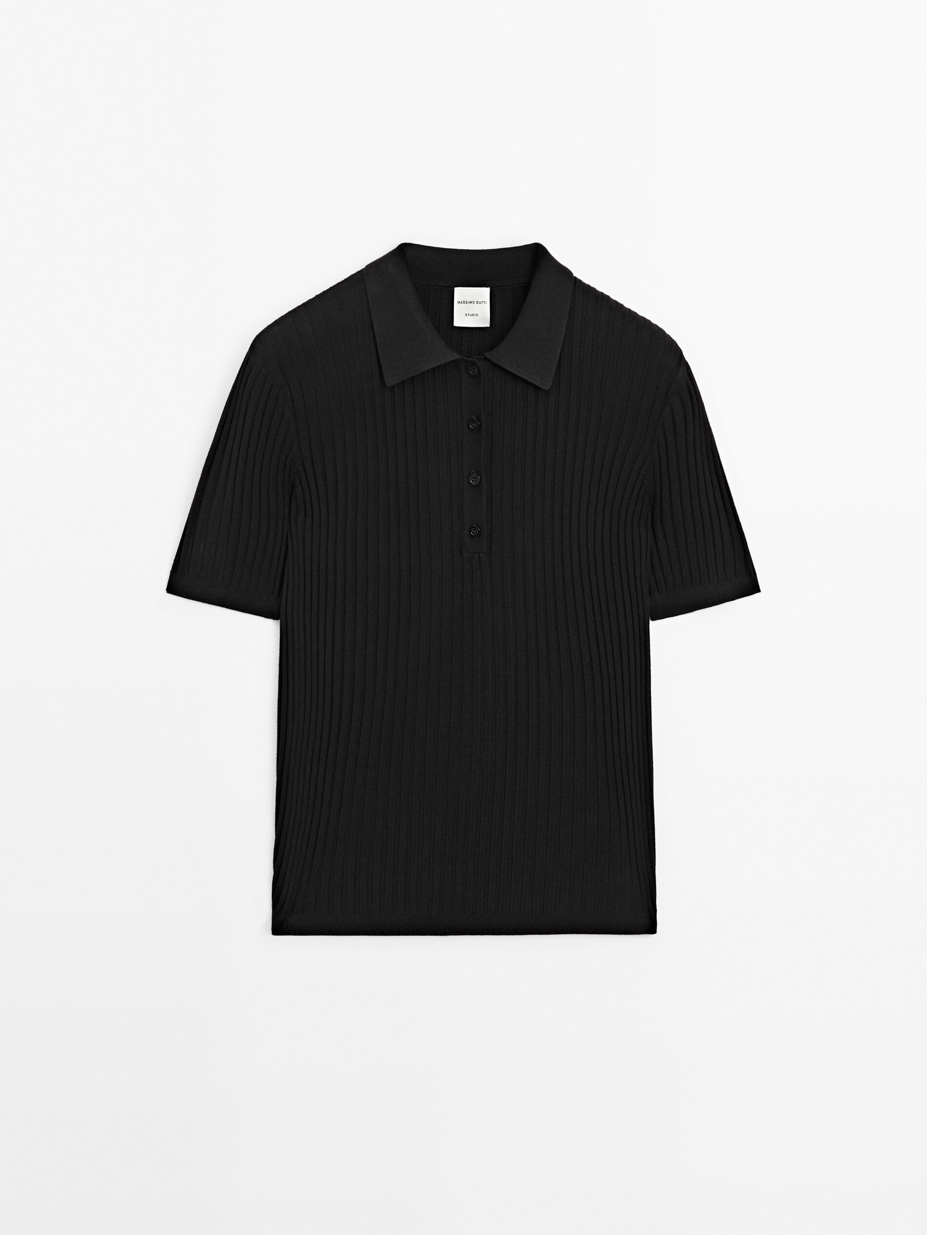 Ribbed knit polo shirt - Studio · Black, Grey Marl, White 