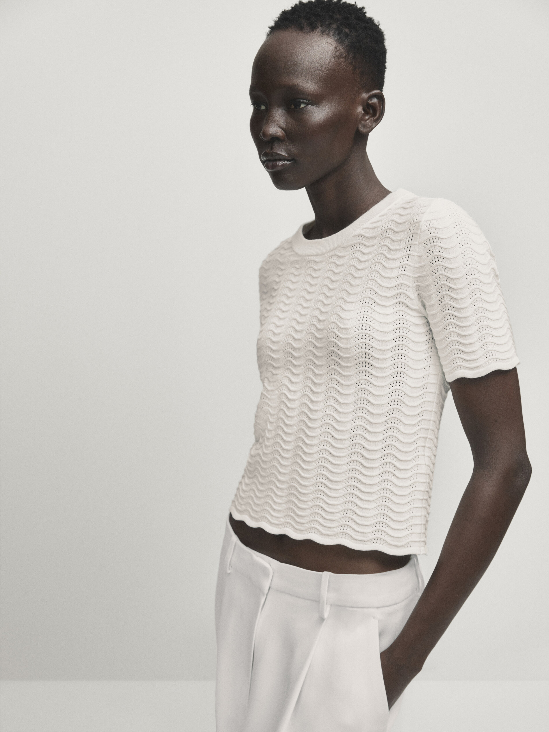 Wavy knit sweater with short sleeves - Studio