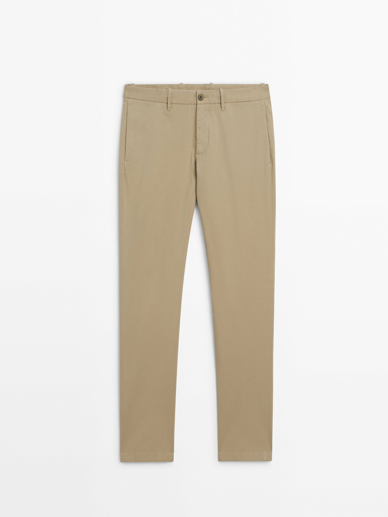 Massimo Dutti Slim-fit Tricotine Chino Trousers In Beige