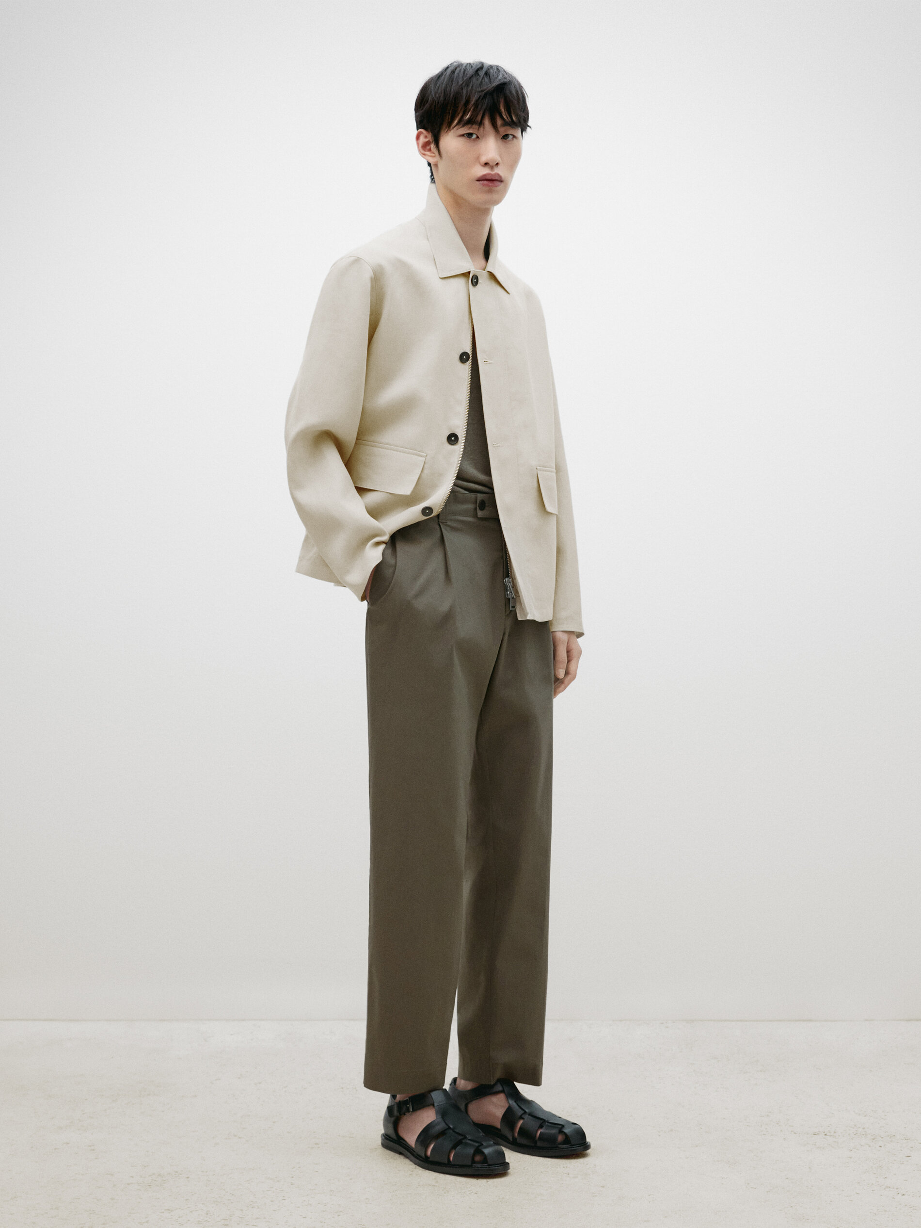 Shop Massimo Dutti Relaxed Fit Darted Trousers In Grün