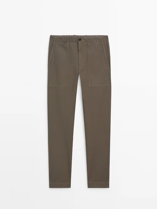 Relaxed fit canvas trousers · Khaki · Dressy