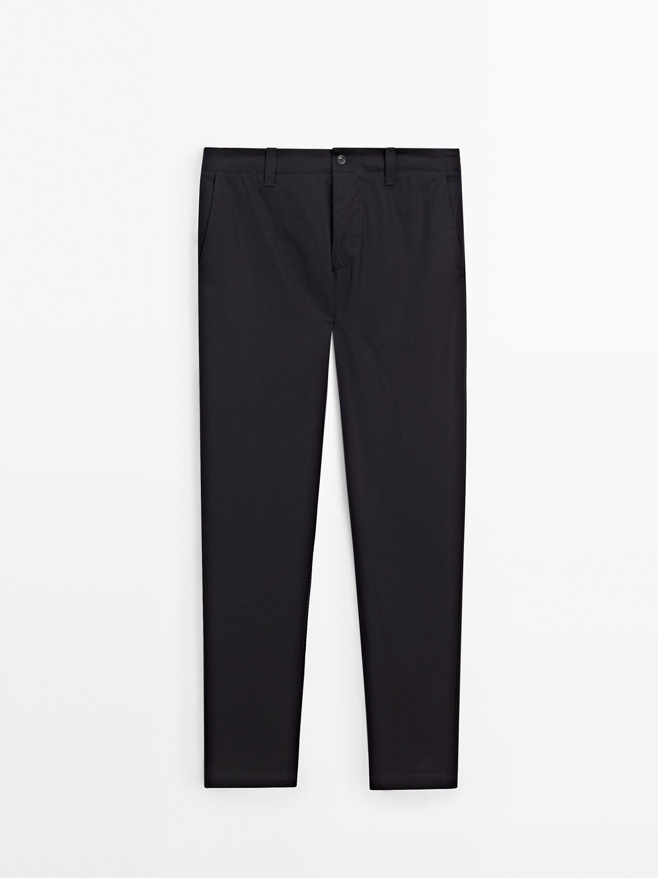 Massimo Dutti Tapered-fit Cotton Twill Trousers In Navy Blue