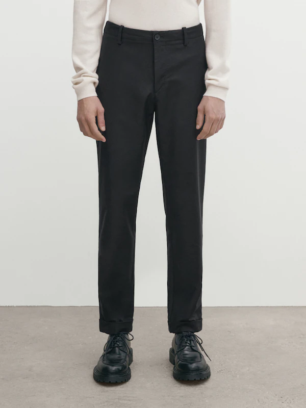 Relaxed fit twill chino trousers · Black, Khaki · Trousers | Massimo Dutti