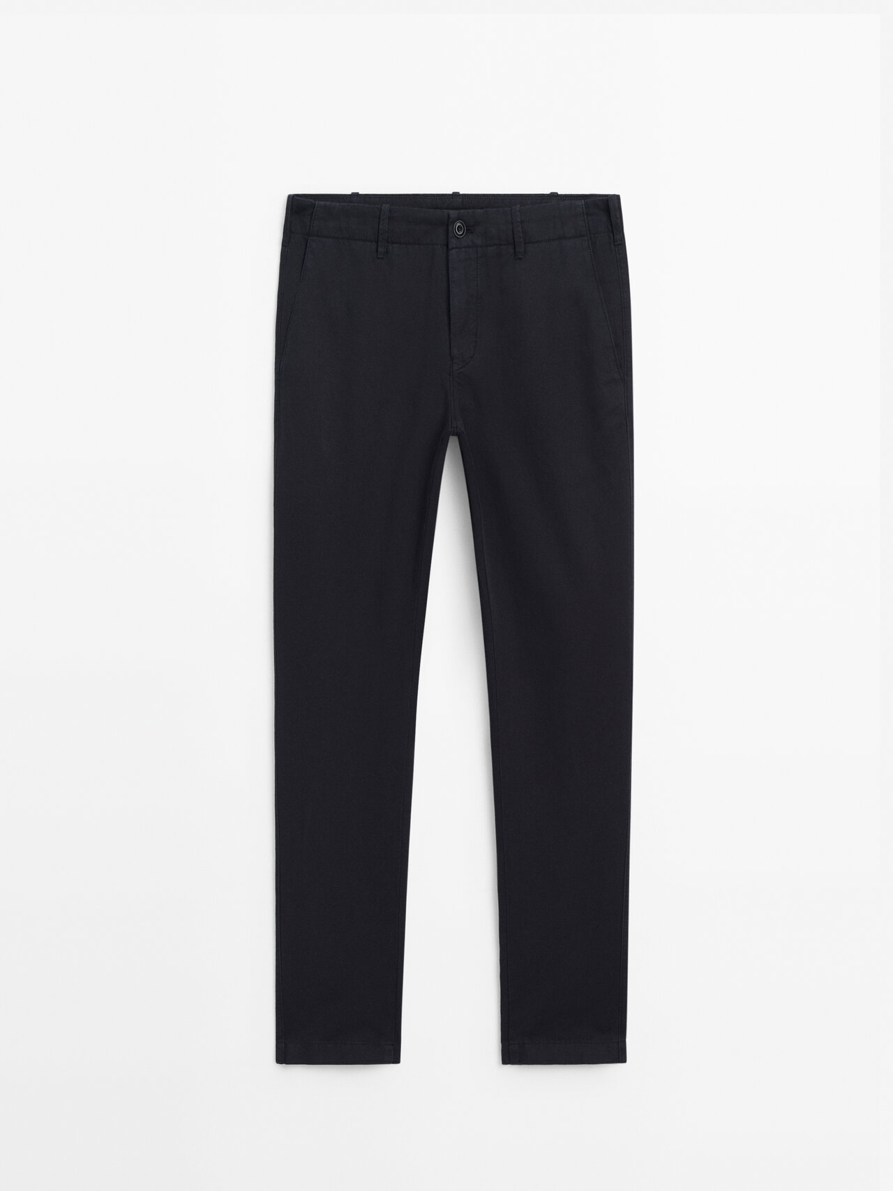 Massimo Dutti Linen And Cotton Blend Tapered-fit Chinos In Navy Blue