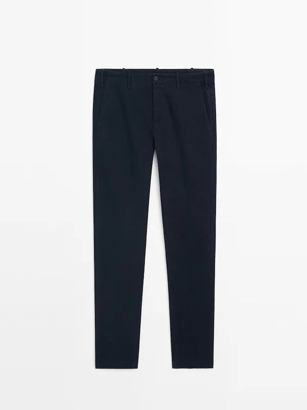 Micro twill tapered fit chino trousers · Navy Blue, Khaki, Ochre ...