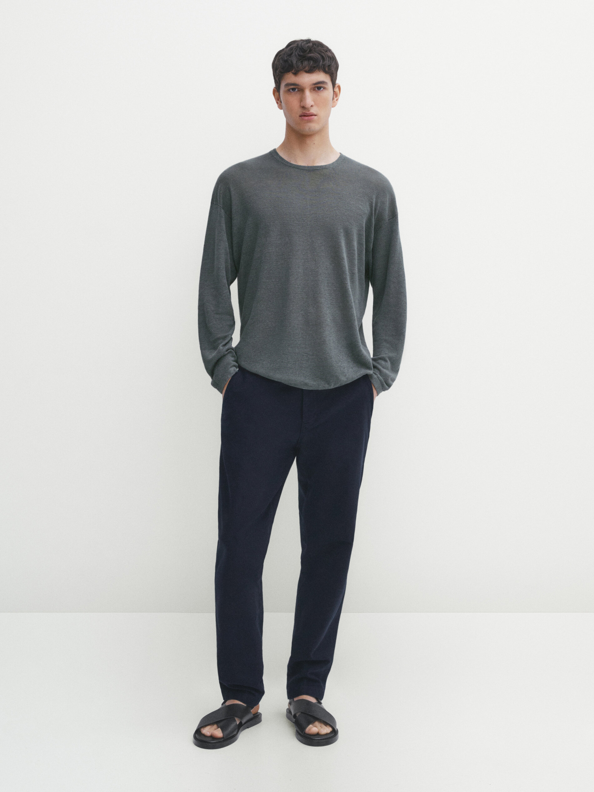 Massimo Dutti Chinohose Aus Micro-twill Im Tapered-fit In Navy Blue