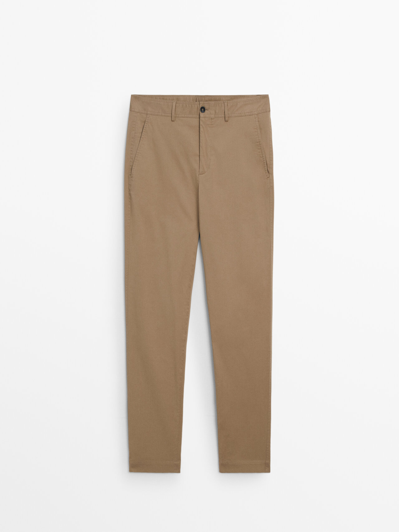 Massimo Dutti Tapered Fit Chino Trousers In Beige