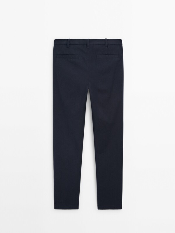 Slim-fit dyed-thread textured chinos · Navy Blue · Dressy | Massimo Dutti
