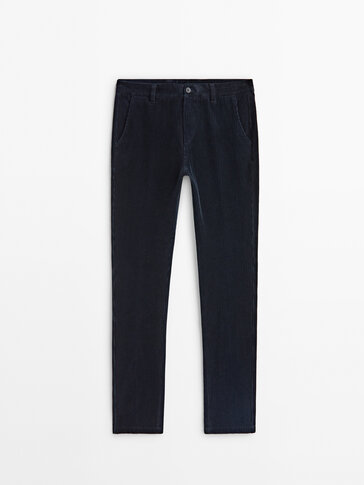 Tapered-fit corduroy chinos · Navy Blue, White · Dressy | Massimo