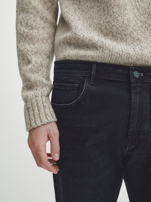 Tapered fit brushed jeans · Indigo · Trousers | Massimo Dutti