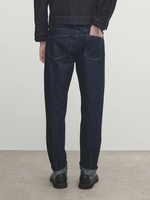 Tapered-fit rinse wash selvedge jeans · Indigo · Dressy