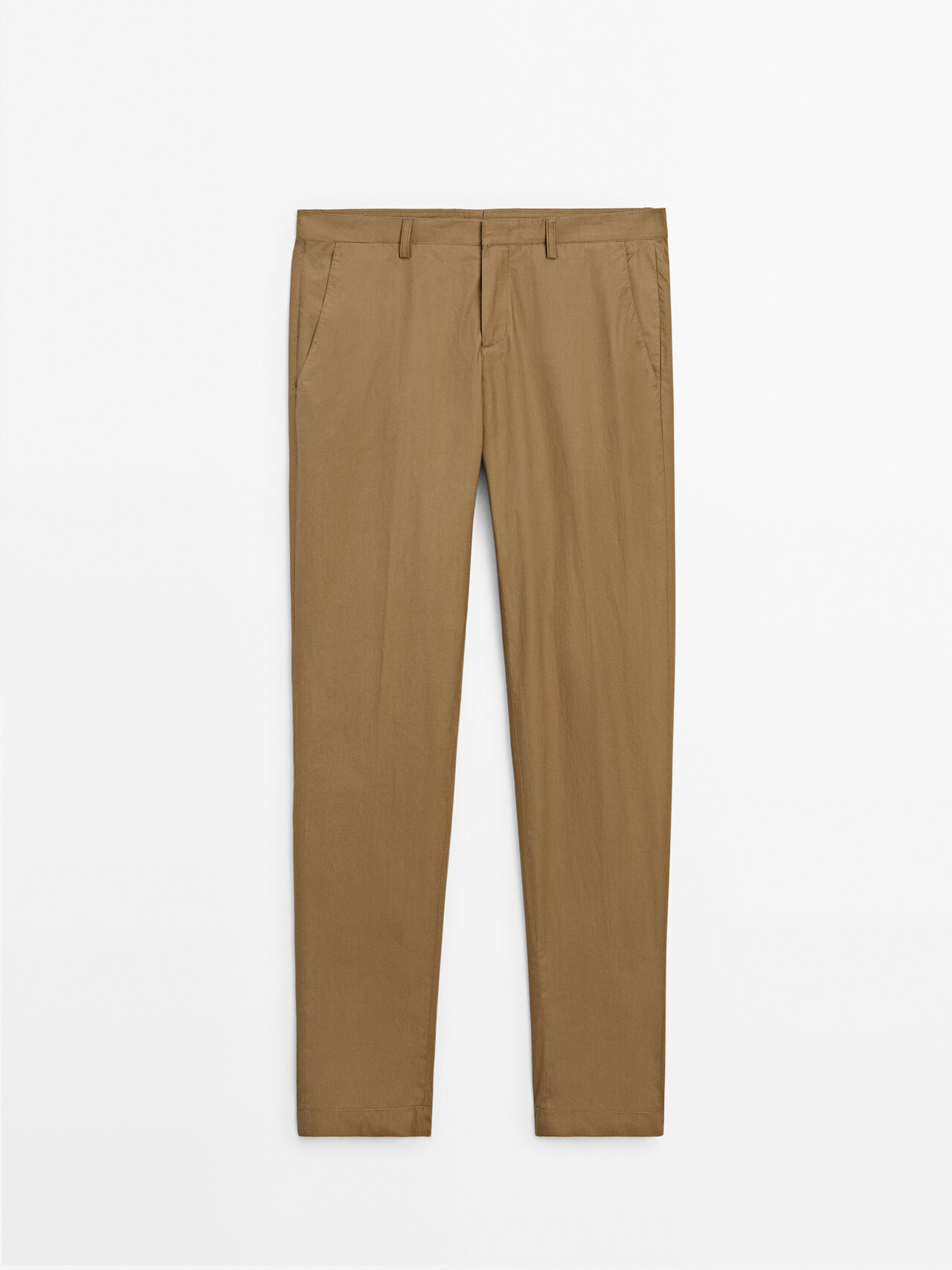 Massimo Dutti 100% Cotton Poplin Trousers In Beige