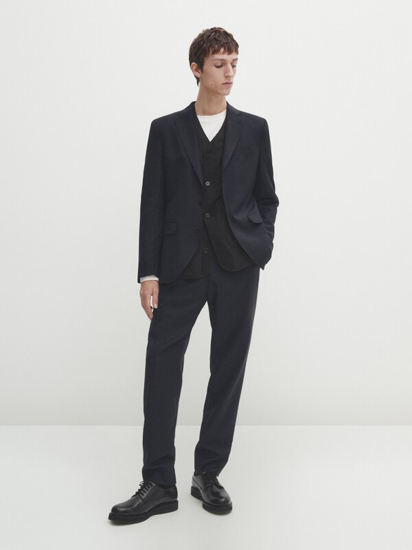 Navy blue check suit trousers · Navy Blue · Trousers | Massimo Dutti