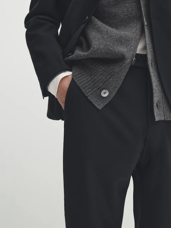 Navy blue check suit trousers · Navy Blue · Trousers | Massimo Dutti