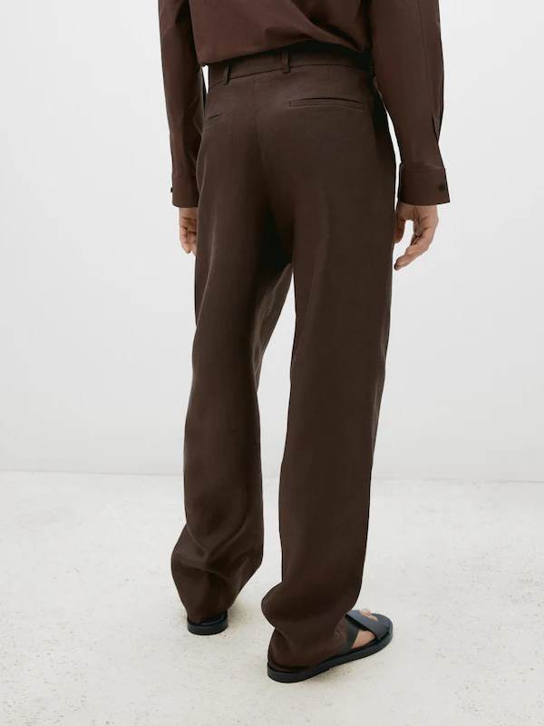 Straight-leg darted linen trousers - Limited Edition · Brown, Light ...