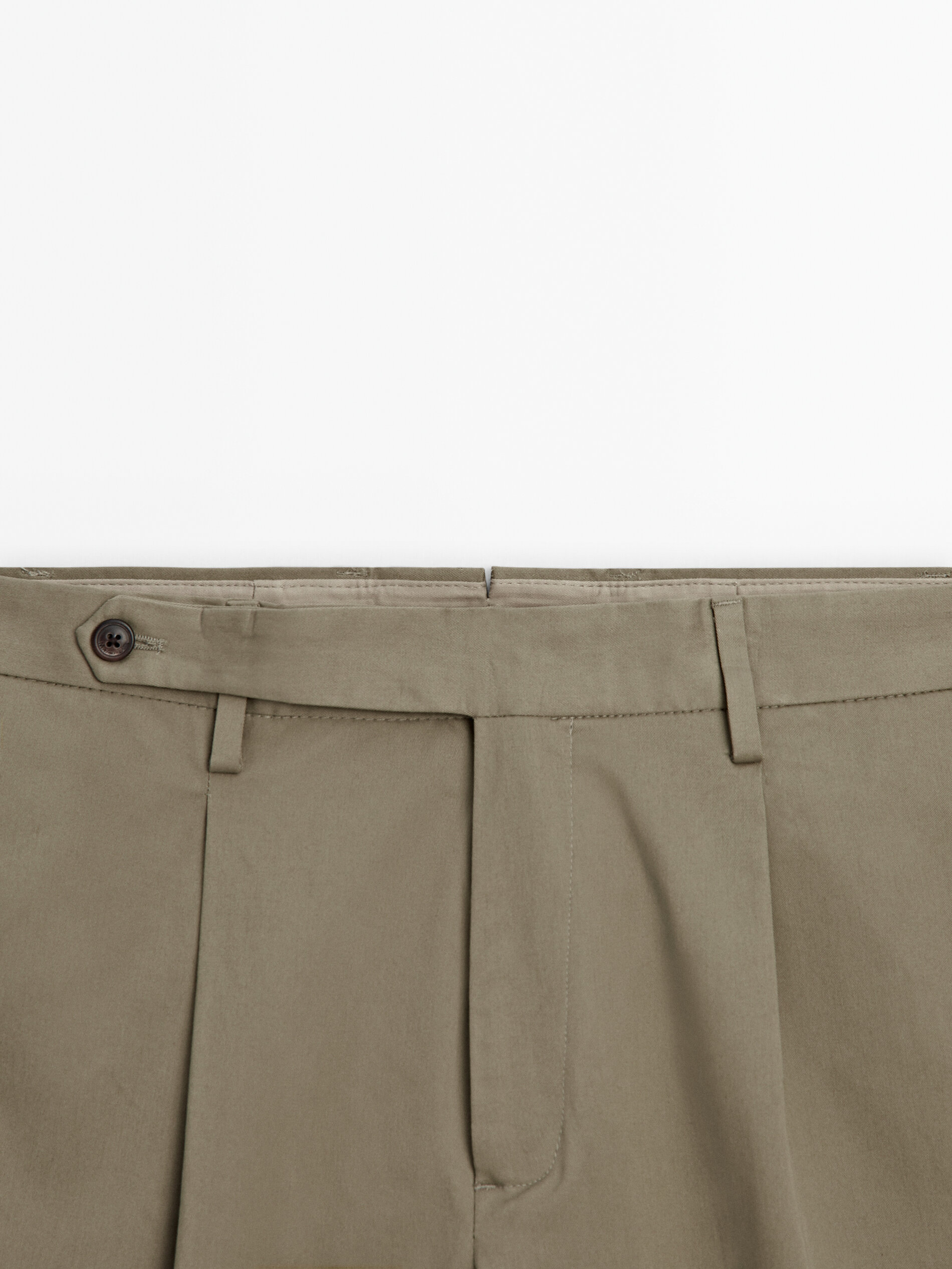 Khaki | Cotton Tapered Trousers | Pure Collection