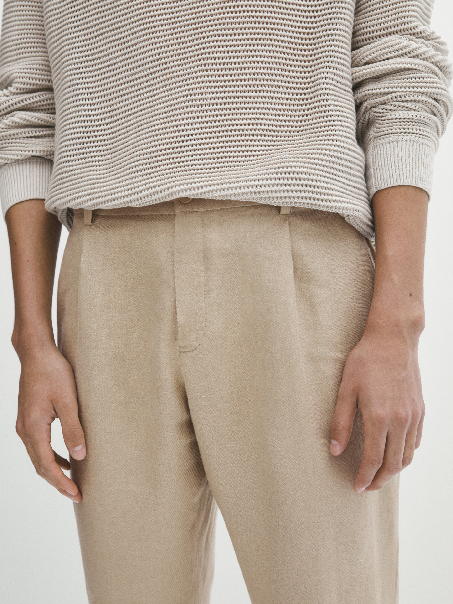 Wide-leg linen trousers · Black, Cream, Lime · Dressy | Massimo Dutti
