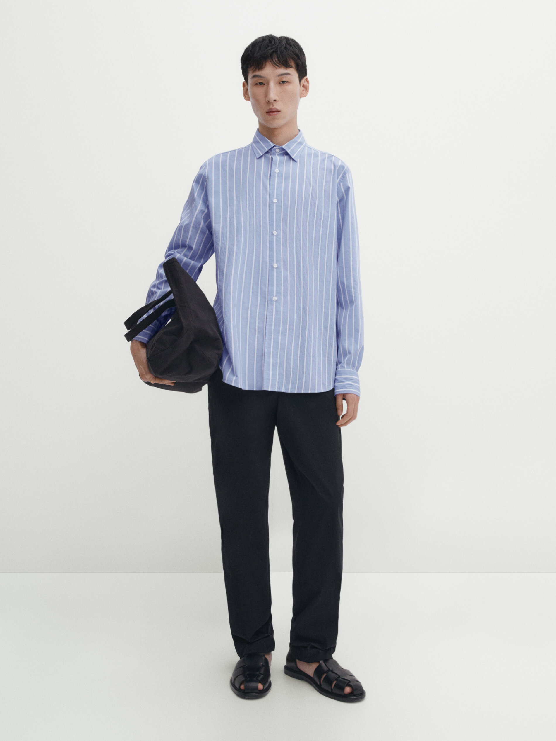 Shop Massimo Dutti Relaxed Fit Double-stripe Shirt In Himmelblau