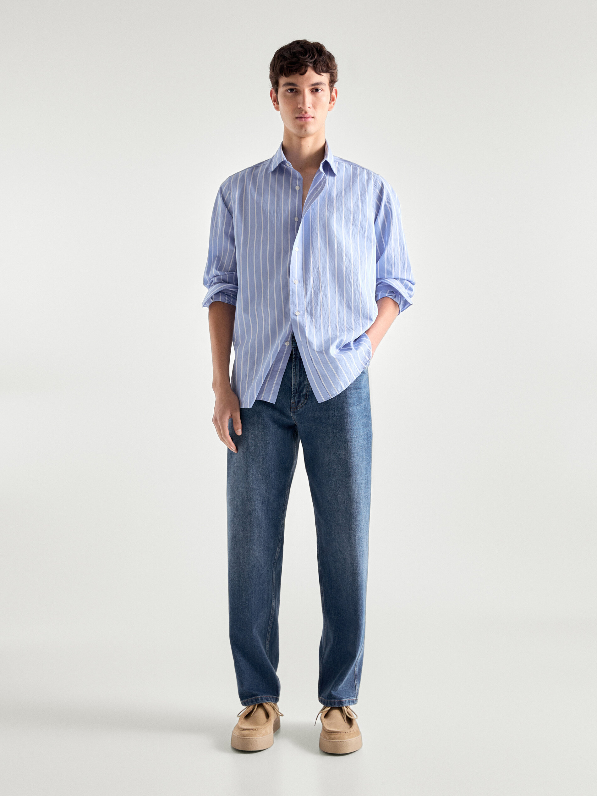 Shop Massimo Dutti Relaxed Fit Double-stripe Shirt In Himmelblau