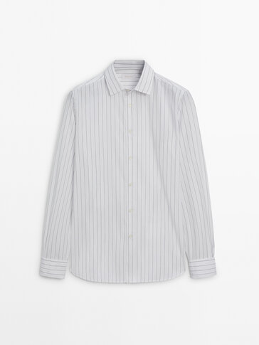 Regular fit striped poplin cotton shirt
