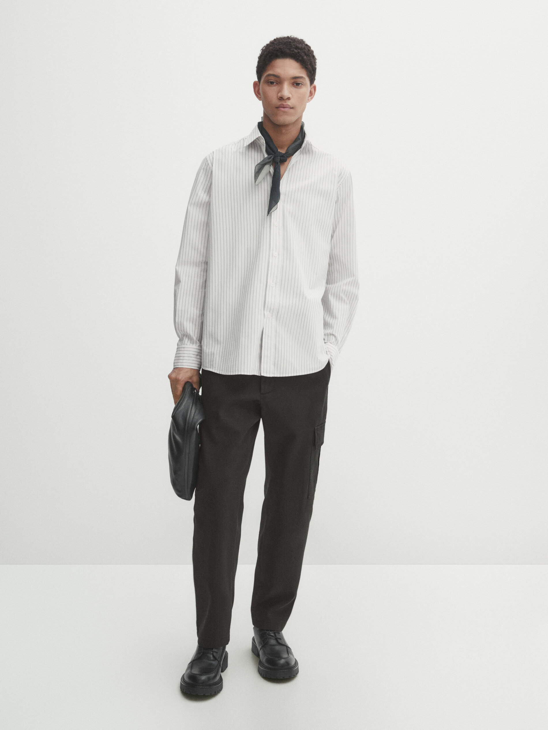Massimo Dutti Gestreiftes Baumwollhemd Im Relaxed-fit In Beige