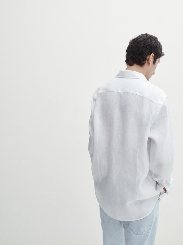 100% linen slim-fit shirt · White · Shirts | Massimo Dutti