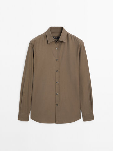 Slim-fit soft touch twill shirt · Taupe Grey, Navy Blue, Green · Shirts