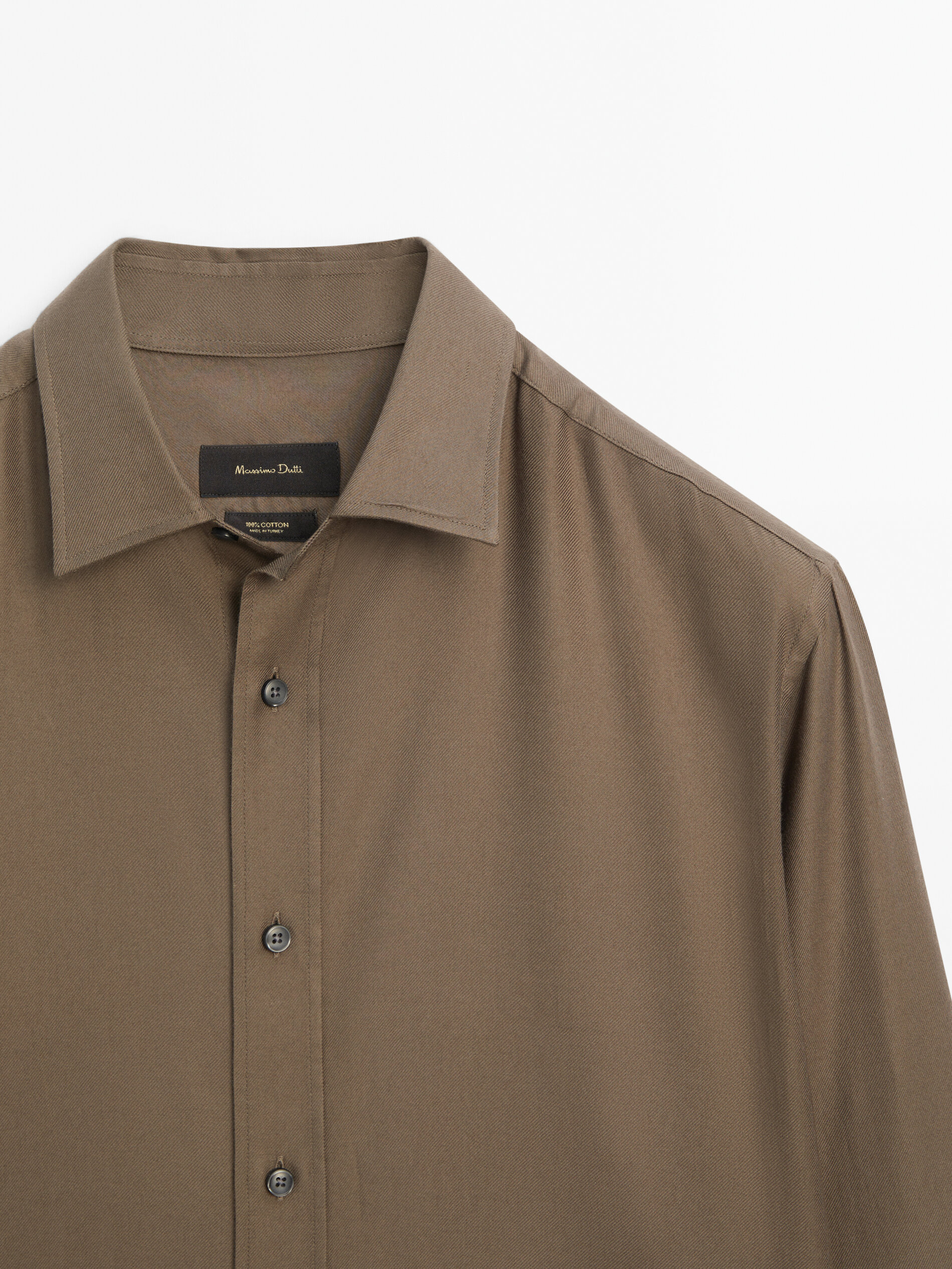 Slim-fit soft touch twill shirt · Taupe Grey, Navy Blue, Green