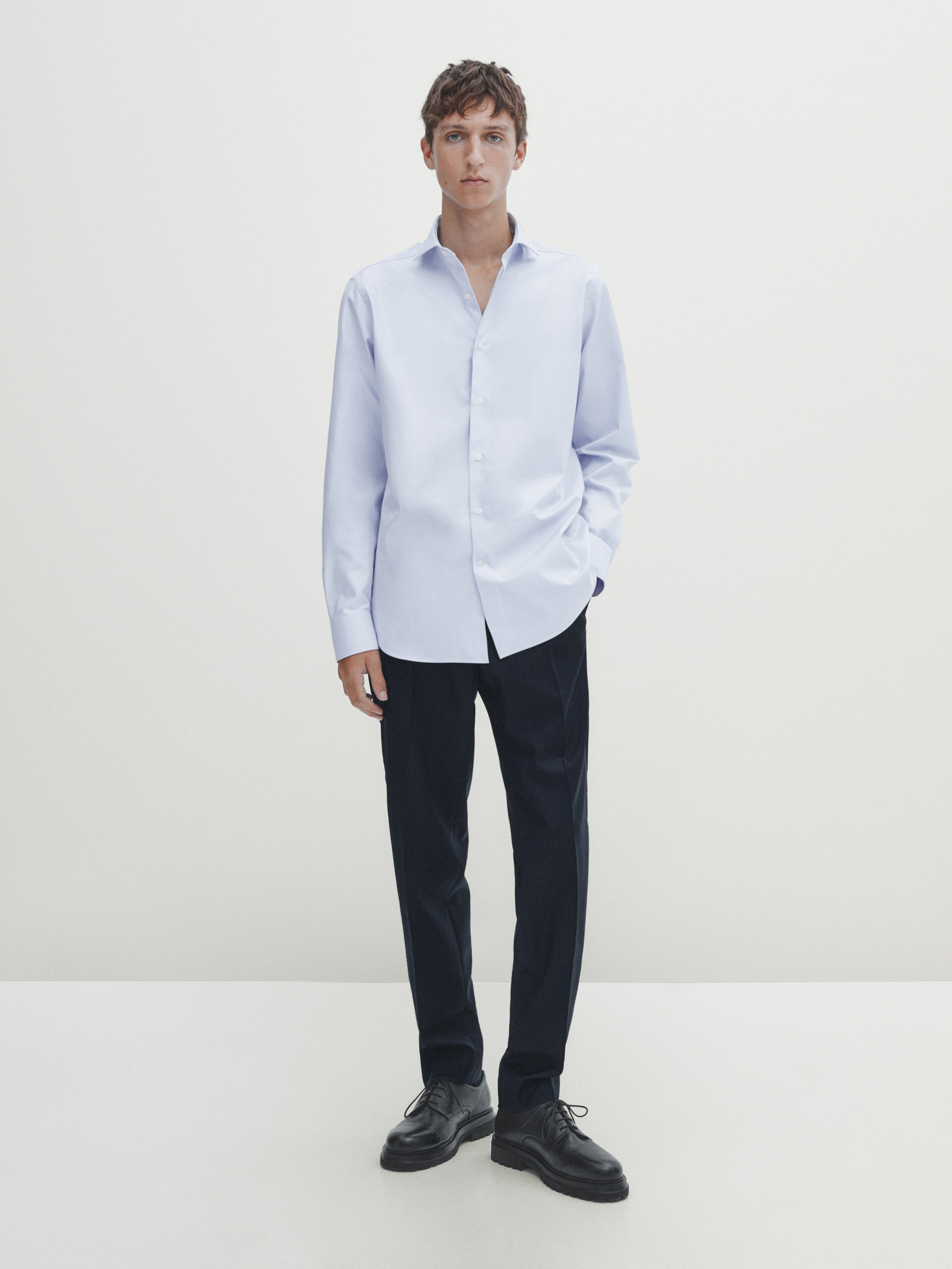 Massimo Dutti Slim-fit-hemd Aus Baumwollserge In Himmelblau