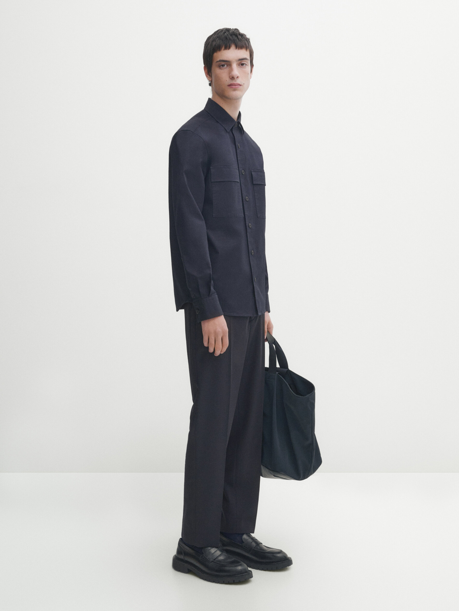 Massimo Dutti Hemdjacke Aus Baumwollmischgewebe Mit Doppelter Tasche In Marineblau